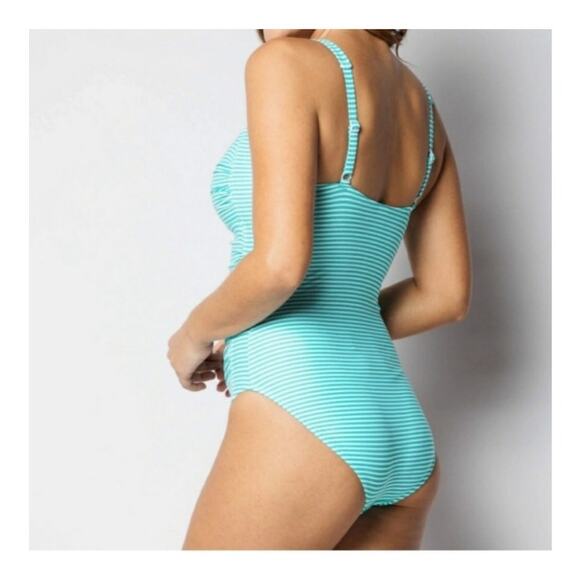 Bond-Eye Australia Turquoise Striped Twist Front‎ One Piece Swimsuit Size 8 Teal - Picture 3 of 16